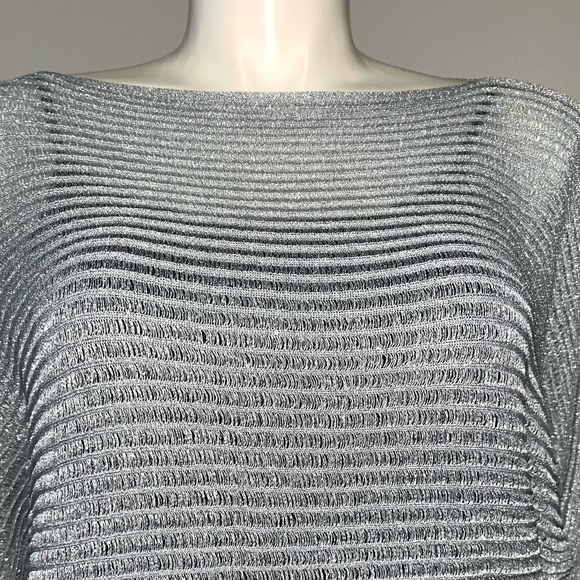 BCBG Max Azria Metallic Sweater Womens M Silver Party Dolman Sheer Retro Disco - Picture 6 of 16